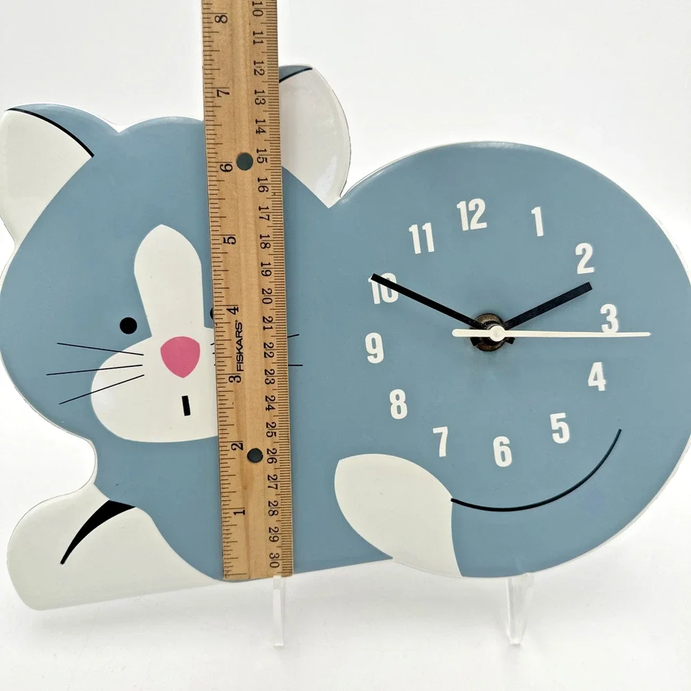 Vintage Small World Greetings Time Clock Gray Kitty Cat Retro Vinyl